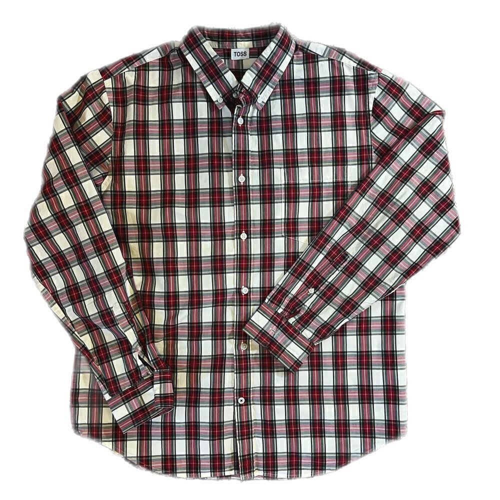 Vintage Toss Christmas Plaid Button Up Shirt, Custom T-Shirt Back. Custom made,